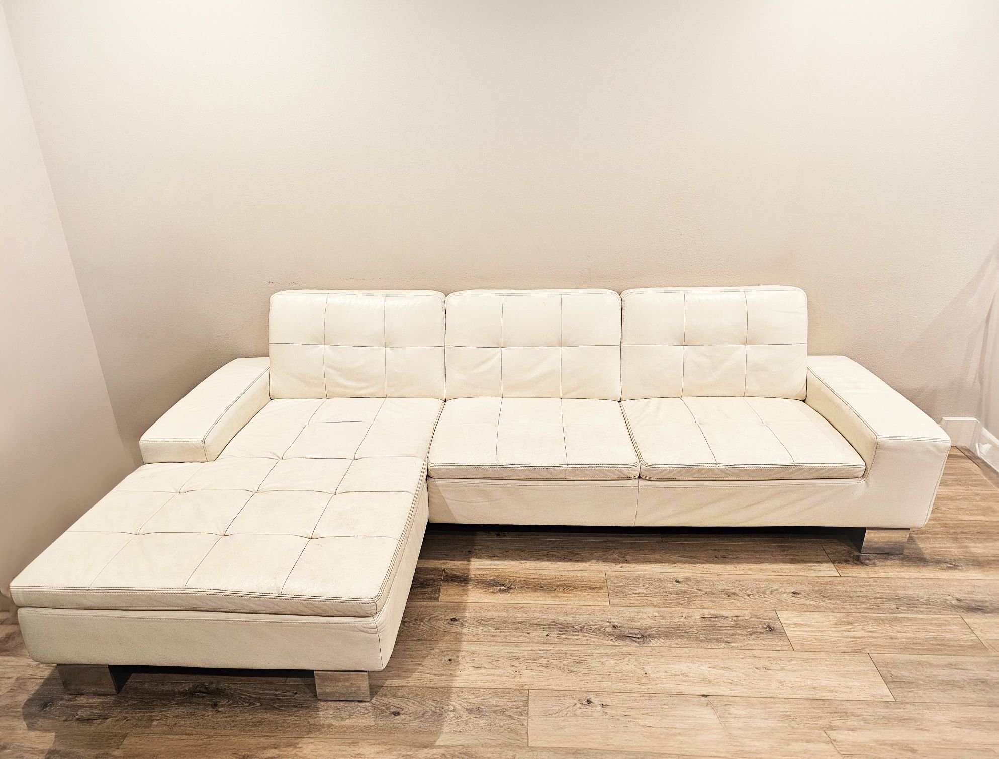 Italian White Full Leather Sectional Sofa