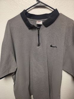 Vintage Nike Polo Shirt Men XXL Gray Black Half Zip Short Sleeve Swoosh Casua