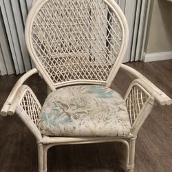 Set of two vintage peacock, wicker chairs