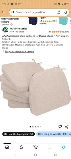 AAAAAcessories Chair Cushions, 17 x 16 x 2 in, Oatmeal Beige, 6 Pack