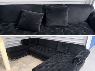 Black Velvet Chesterfield Sectional Sofa