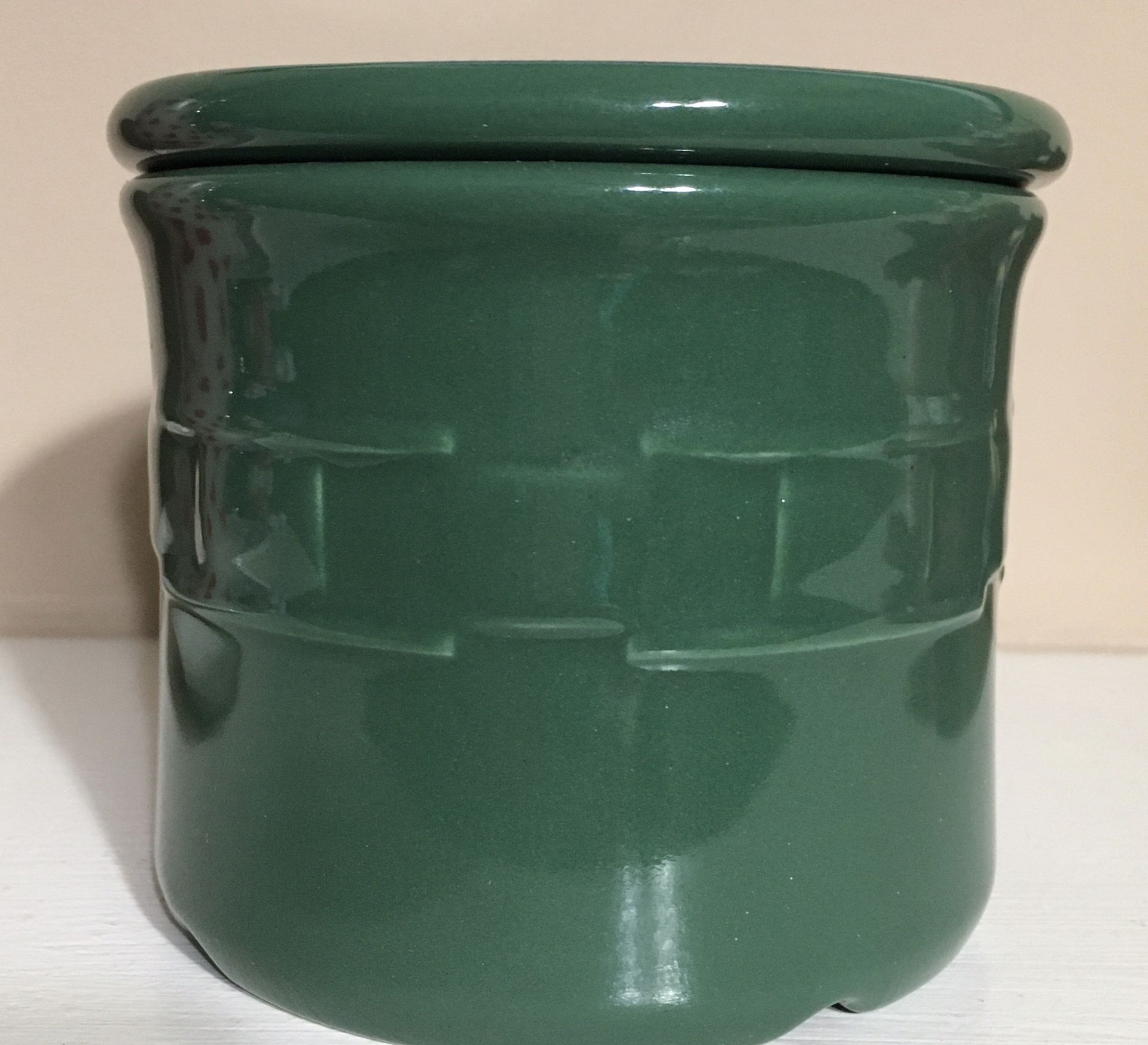 Longaberger 1 Pint Salt Crock Green With Lid and Candle