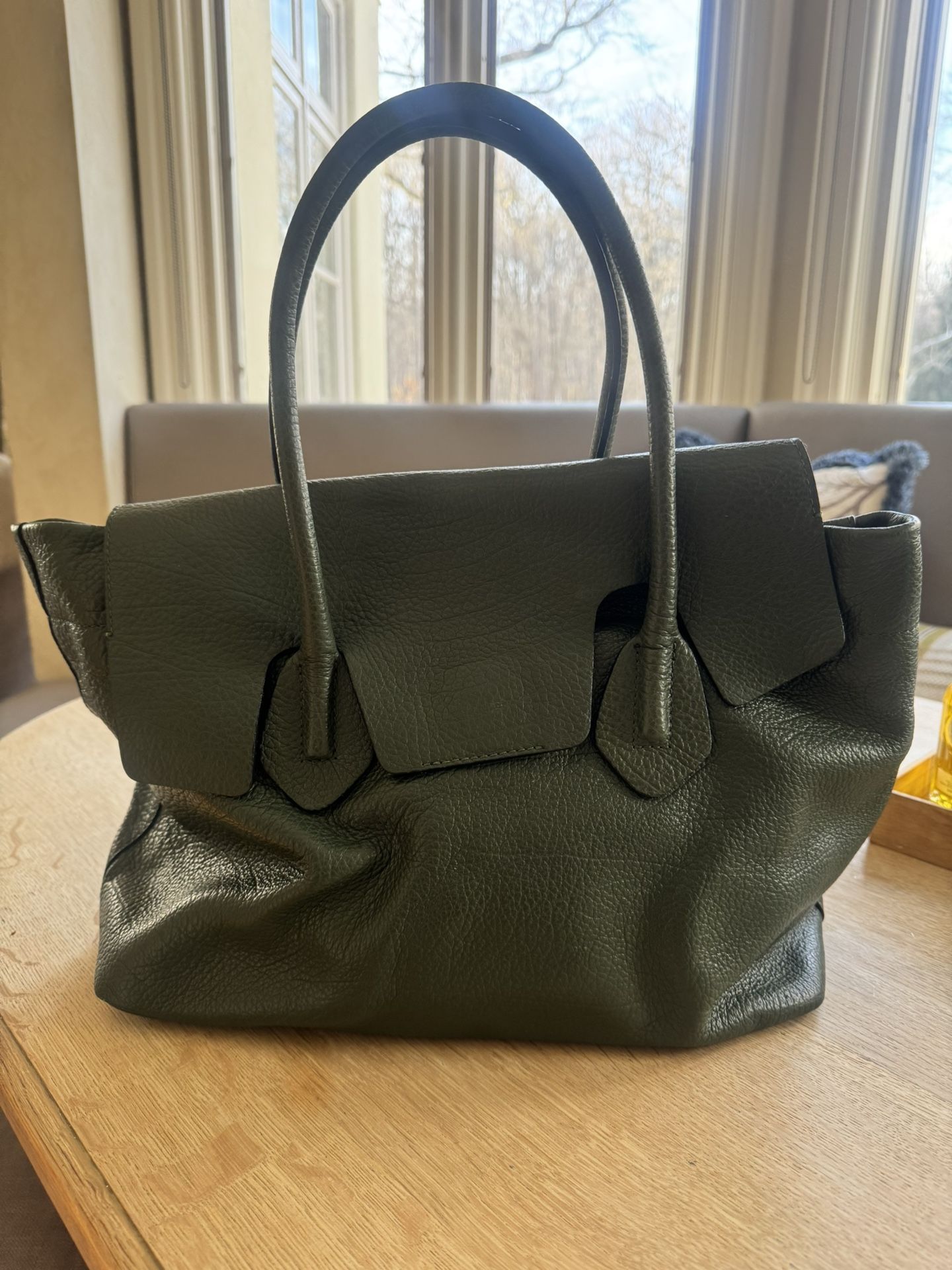Hunter Green Italian Genuine Leather Tote Bag
