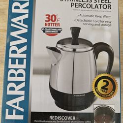 Stainless Steel Coffee Maker Percolator Style By Farberware. Brand New, Healthier Coffee