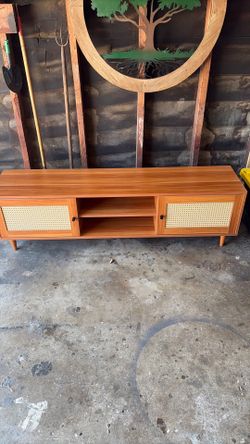 Mid-Century Modern TV Stand with Cane Doors please read post