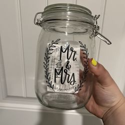 Mr & Mrs Clear Glass Jar With Advise Cards