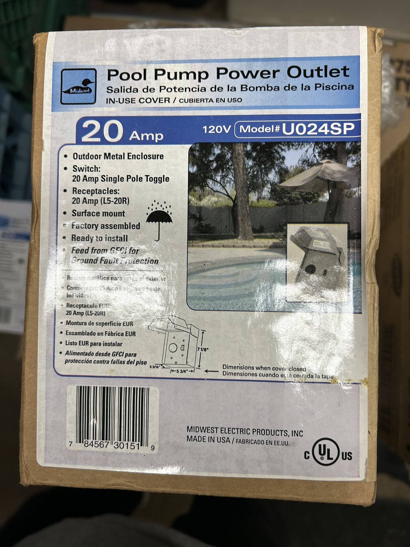 Midwest pool power outlet 20 amp New in the box. I have 3 available