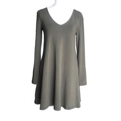 Express Olive Green Long Sleeve V-Neck Women's Casual Shift Dress
