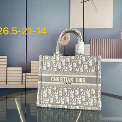 Small Book Tote Gray Oblique Embroidery Shoulder Bag            26.5 x 21 x 14  cm