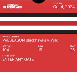 2 Tickets For Fridays Blackhawks Game Vs Wild