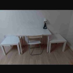 White Desk,Lamp,chair, (2)end tables