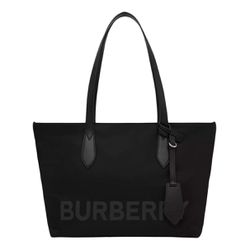 New Burberry Black Logo Print Econyl Tote Bag