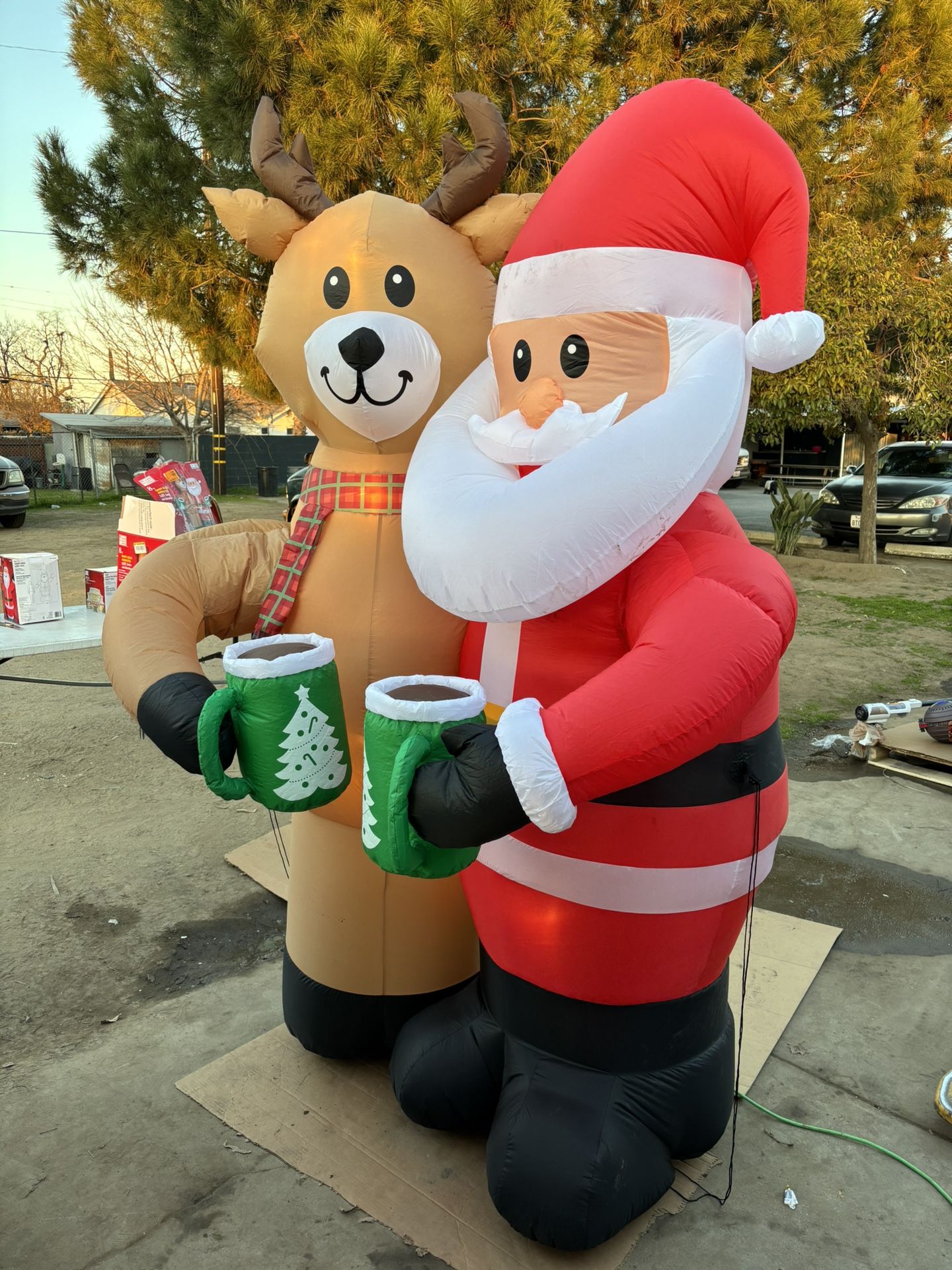 8 ft. Giant-Sized Animated LED Santa and Reindeer Christmas Airblown Inflatable