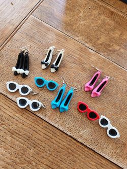 Vintage plastic doll shoe earrings and sunglass pins