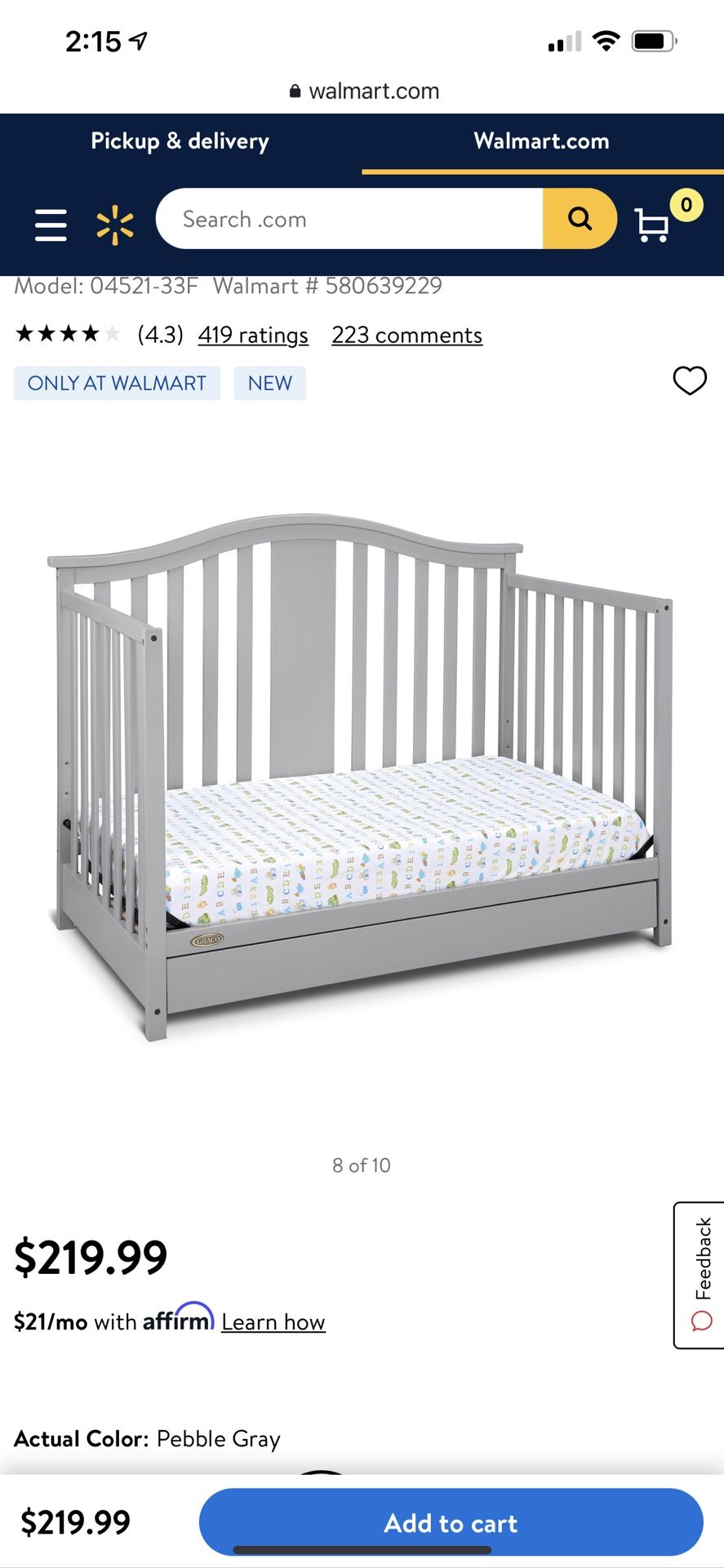 Graco Solano 4 in 1 Convertible Crib with Drawer Pebble Gray