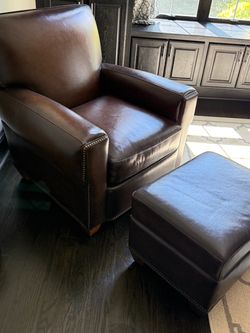 Pottery Barn Leather Chair and Ottoman Set – Pristine Condition
