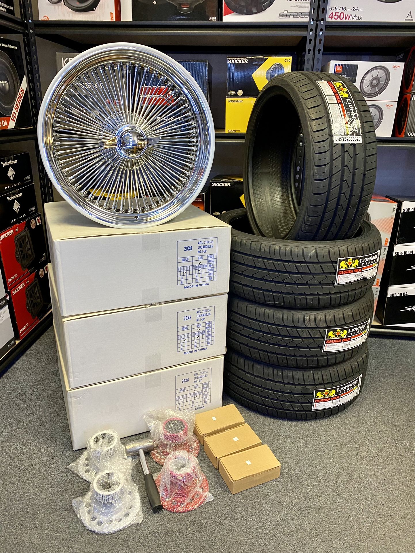 New 20” inch All Chrome 100 Spoke Wire Wheels Rims w/ All Accessories + Low Profile Tires (No Credit Easy Financing} 🔥✅