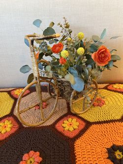Vintage Boho  Bamboo Bicycle Planter