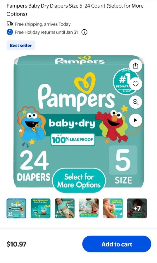 Pampers Baby Dry Diapers Size 5, 24 Count