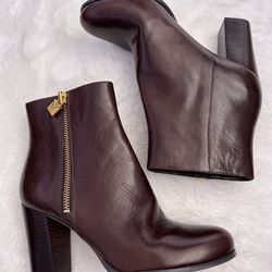 MICHAEL KORS MAROON LEATHER HIGH HEEL ANKLE BOOTS SIZE 8 (BRAND NEW) - $120