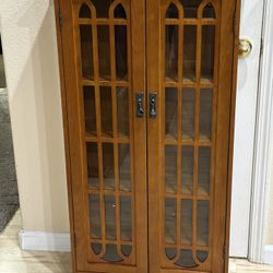 New 48” Windowpane Storage Cabinet Hutch 6 Shelf Glass 2 Door Oak Wood