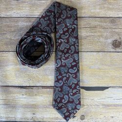 Croft & Barrow Men's Paisley Necktie Burgundy Red Gray Polyester 56 in