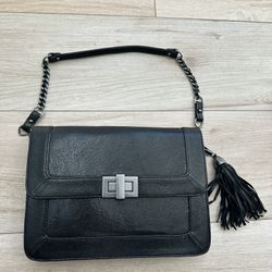 Rebecca Minkoff Black Leather Shoulder Bag Chain Strap Tassel