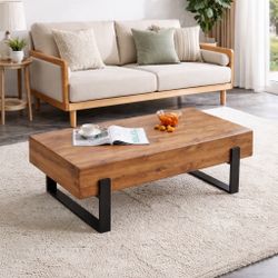 47" Rustic MDF Coffee Table w/ Black Metal Legs [NEW] **Retails for $250