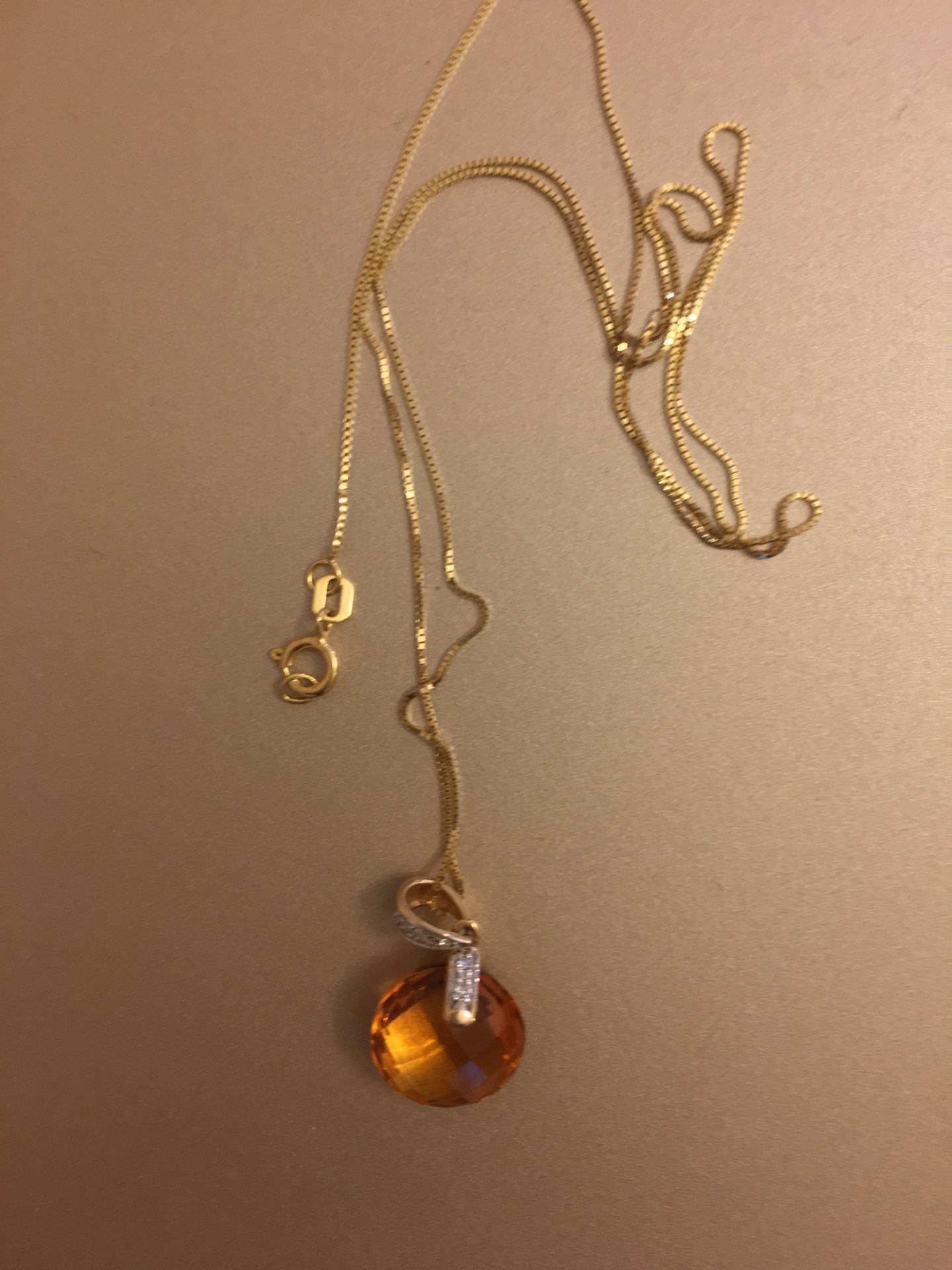 Citrine stone 12 inch necklace, 14 karat gold