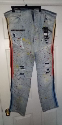 Encrypted Denim Ripped Jeans