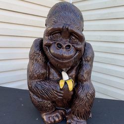 Friendly Ape Holding Banana Statue
