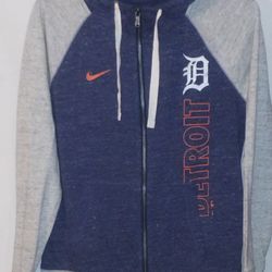 Women's Navy Detroit Tigers In Pocket Gym Vintage-Like Full-Zip Hoodie