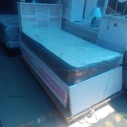 Twin Bed, Platformed, with Cabinets, And Bookshelf