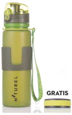 Nturel Foldable Water Bottle – With Free Additional Cap – Collapsible food grade silicone, 16 oz.-Green Condition is New.