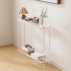 VDGPWA Acrylic narrow console table, 7.6 inches deep x 39.4 inches wide x 31.2 inches high, modern acrylic sofa table, Lucite transparent entrance des