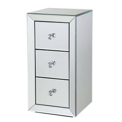 New 3-Drawer Silver Mirror Bedside Table with Oblate Handle
