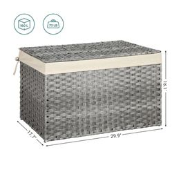 SONGMICS 42.3 Gallon (160L) Storage Bin Woven Blanket Storage Basket with Handles - Gray