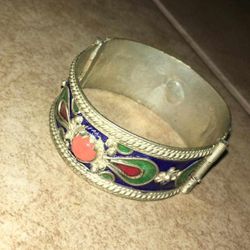VINTAGE ENAMEL BEADED BRACELET CUFF ANTIQUE COLLECTABLE JEWELRY