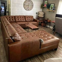Brown Leather Sectional Sofa With Chaise 💛 No Needed Credit Check 💛 $39 Down Payment with Financing
