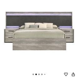 Roundhill Furniture Lenca Bedroom Set in Weathered Gray, LED Wallbed with Nightstands, King (U.S. Standard) 