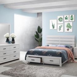 4 PC BEDROOM SET BRAND NEW IN BOX (MATTRESS AND CHEST SOLD SEPARATELY)