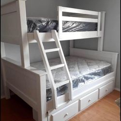 Bunk beds on sale.     Full -twin - with drawers mattress included.         🔥.     Literas en Venta Colchones Incluidos. ☎️📱🔥 (213)713-74-89
