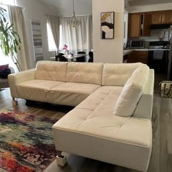 White Italian Leather Sectional – Modern L-Shaped Sofa – Priced to Sell