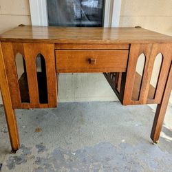 Antique Oak Mission-Style Bookcase Writing Desk