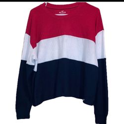 Hollister Red White Navy Colorblock Knit Long Sleeve Tee Women’s Size M