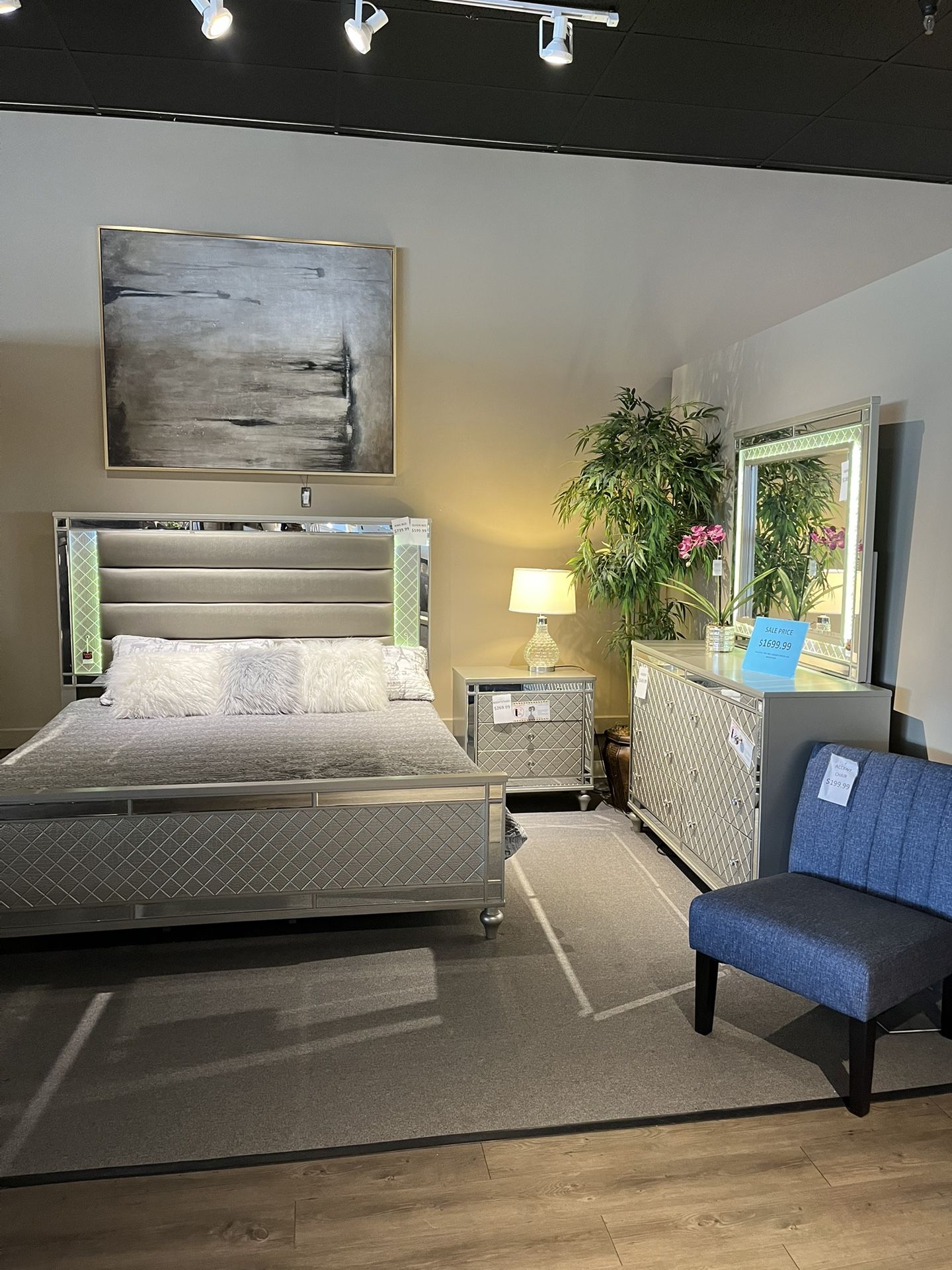 King Bed, Dresser, Mirror And Nightstand