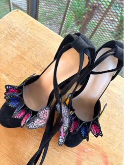 Black chunky heels with butterflies