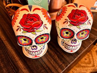 Sugar Skull Ceramic Figurines Set of 2