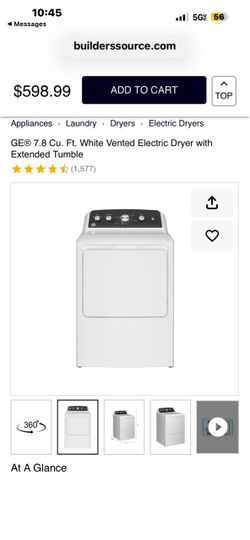 GE® 7.8 Cu. Ft. White Vented Electric Dryer with Extended Tumble