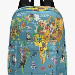 New Cute Cartoon Animal World Map Large Laptop Backpack 